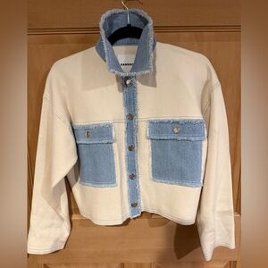 Sandro knit Cream Jacket with Light Blue Denim Trim